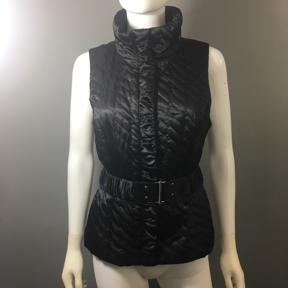 WHBM Black Quilted Satin Vest